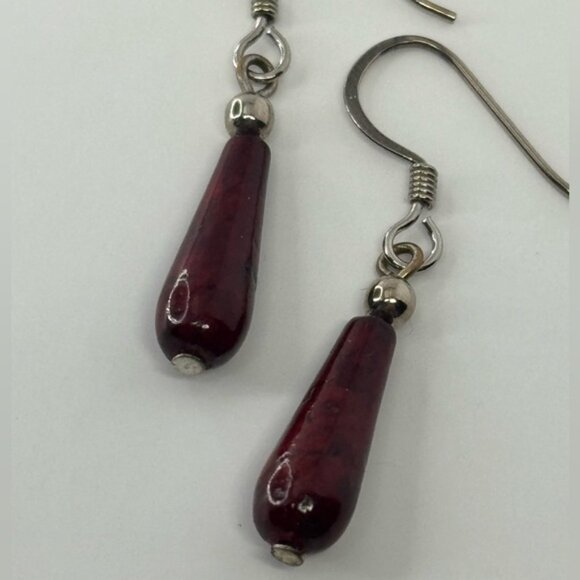 Berry Red tear Drop Earrings - Picture 4 of 5